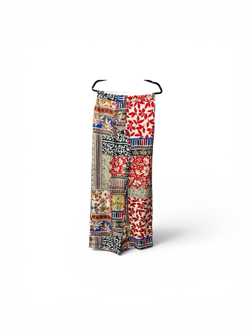 Zara Patchwork Floral Wide-Leg Pants - Red, Blue, Cream